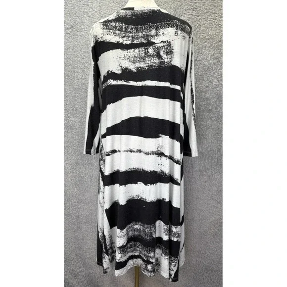 Alembika Womens Black White Long Sleeve Dress Lagenlook Pockets Artsy XL - Picture 3 of 10